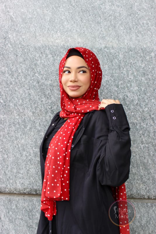 RED Polka Dot Chiffon Hijab - Red Polka Dot Chiffon Hijab | Hijabs Canada | Free Shipping