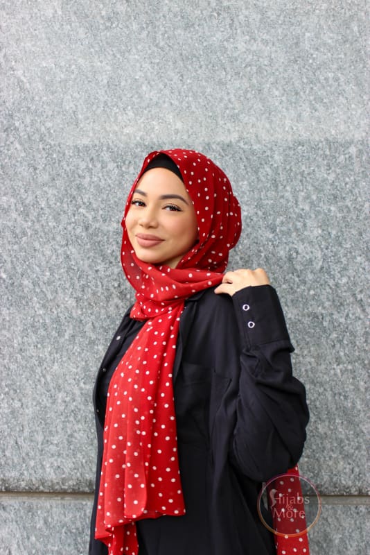 RED Polka Dot Chiffon Hijab - Red Polka Dot Chiffon Hijab | Hijabs Canada | Free Shipping